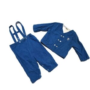 Vtg Sears Corduroy 24 Month Set Jacket & Overalls Blue 2 Piece,